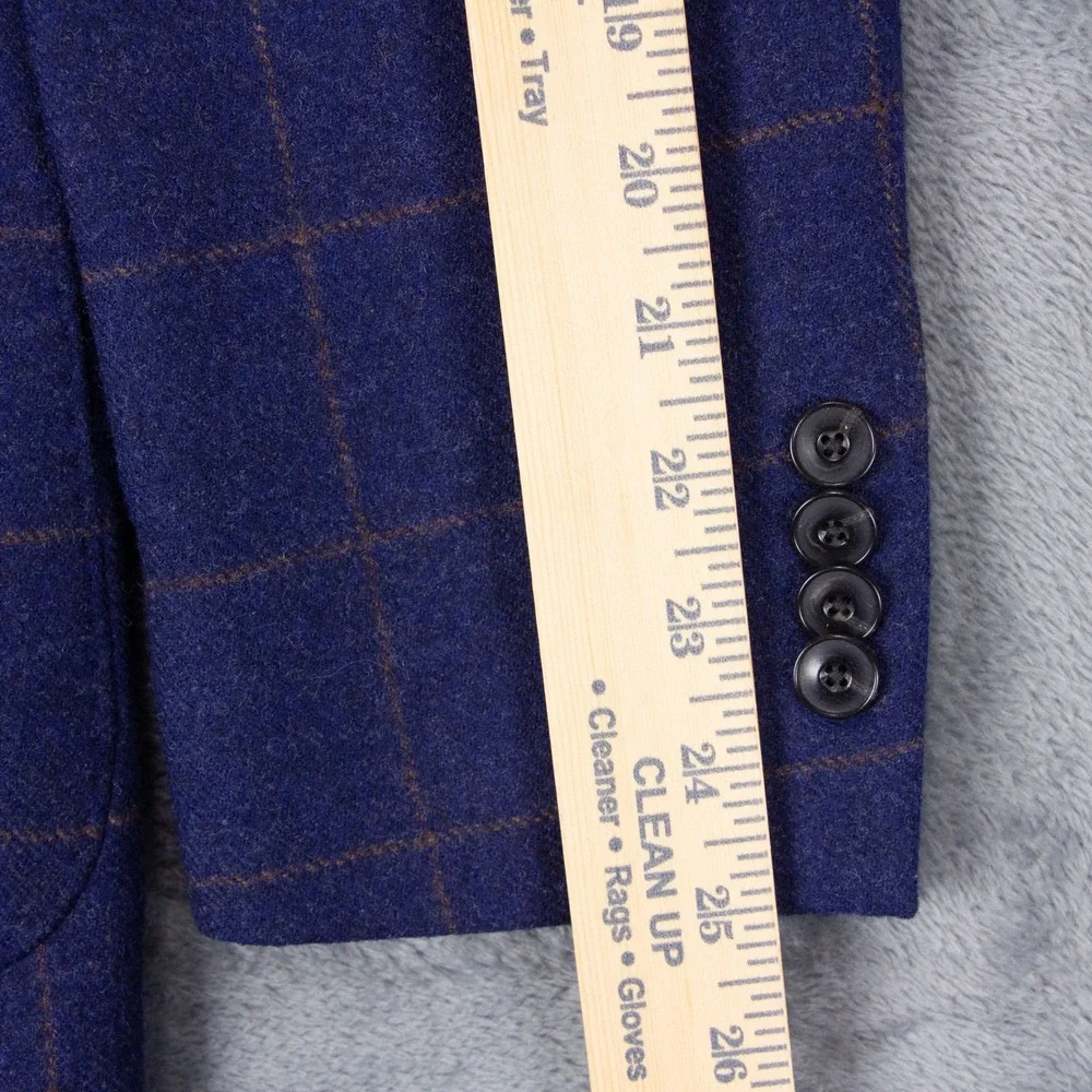 Jos A Bank Mens 41R Slim Fit Unstructured Blue Windowpane Wool Blazer Sport Coat